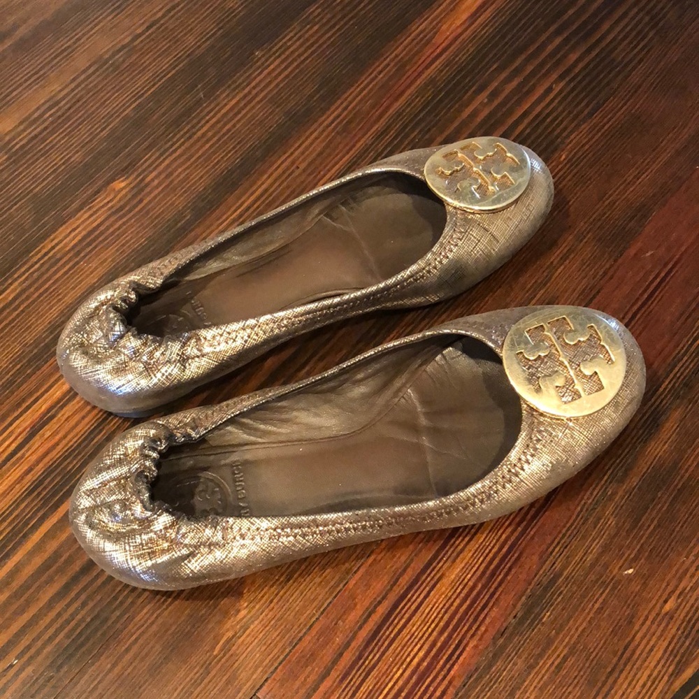 gold tory burch flats